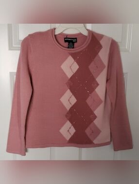 Straight Cut Argyle Designed Sweater In Pink